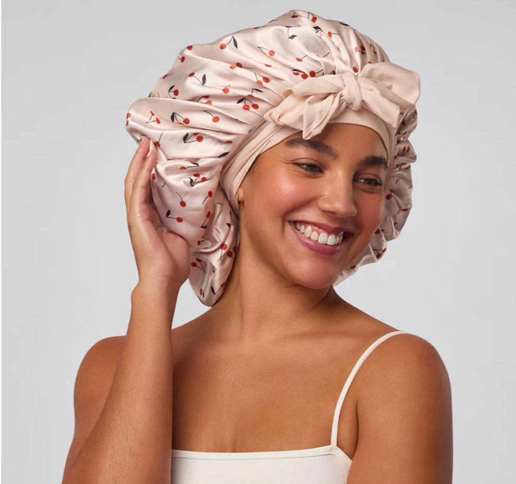 Kitsch Cherry Print Oversized Satin Bonnet