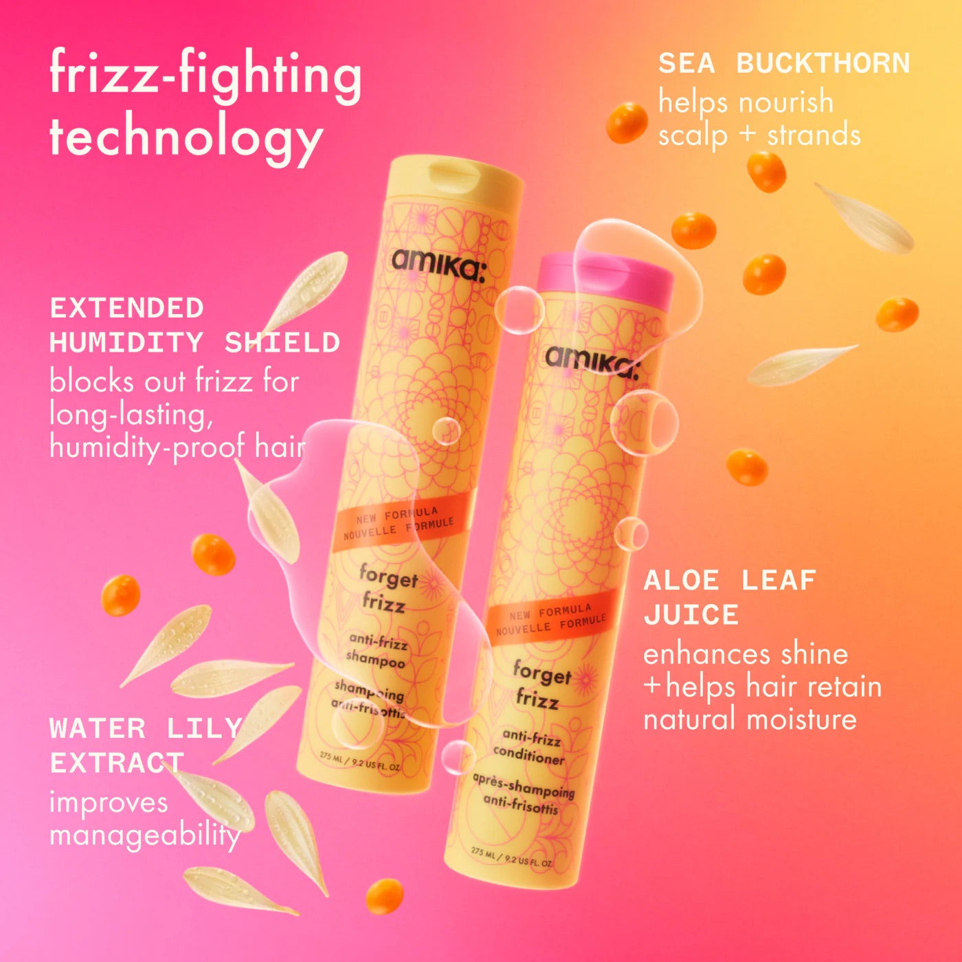 amika super-sized frizz fighters set anti-frizz shampoo, conditioner + treatment