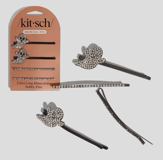 Kitsch Extra Long Metal Rhinestone Bobby Pins 4pc Set - Ghost