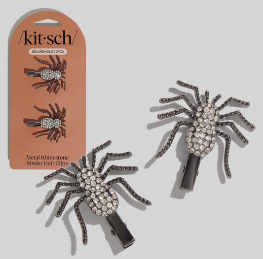 Kitsch Metal Rhinestone Hair Clips 2pc Set - Spider