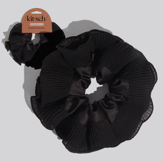 Kitsch Pleated Scrunchie - Halloween Black