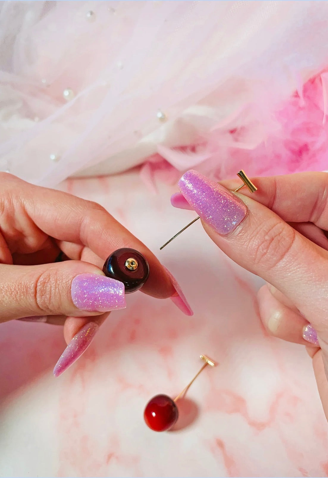 Gold Stem Cherry Earrings