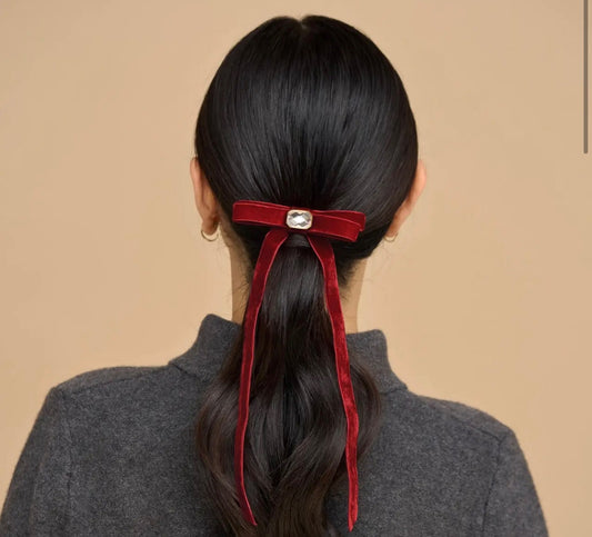 Kitsch Velvet & Gemstone Bow Hair Clip