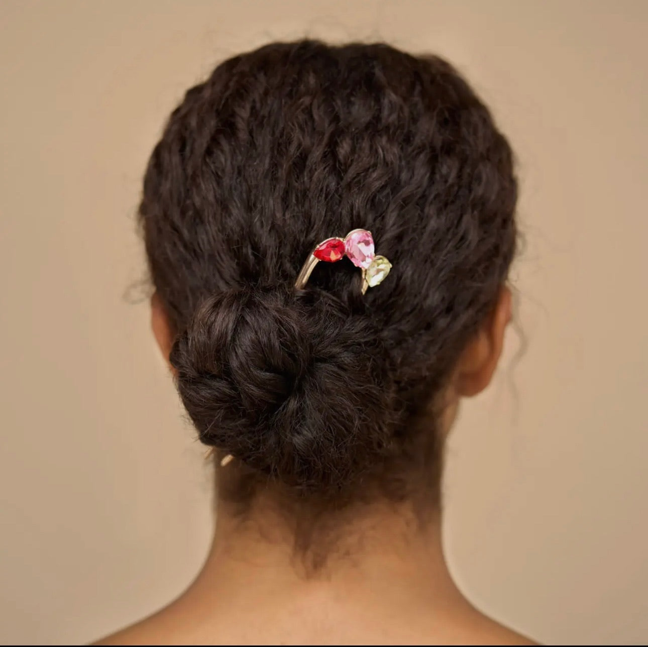 Kitsch Metal Gemstone French Hair Pin - Red, Pink, & Green