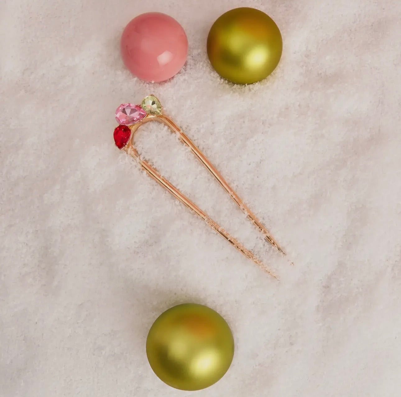 Kitsch Metal Gemstone French Hair Pin - Red, Pink, & Green