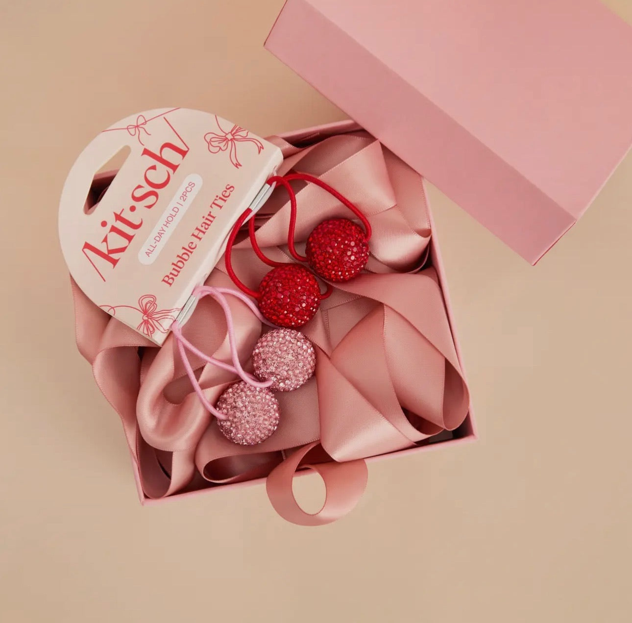 Kitsch Bubble Hair Tie 2pc Set - Red & Pink