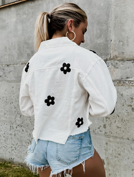 Daisy Baby Denim Embellished Crop Jacket *White*