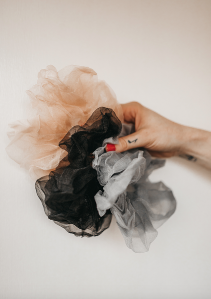 Oversized Tulle Scrunchies Neutral Set of 3