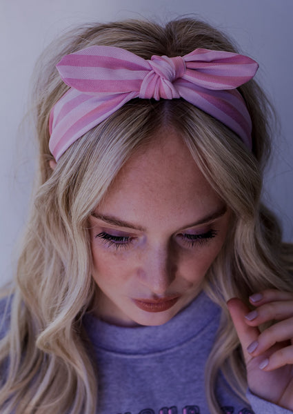 Striped Bow Headband Baby Pink