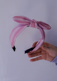 Striped Bow Headband Baby Pink