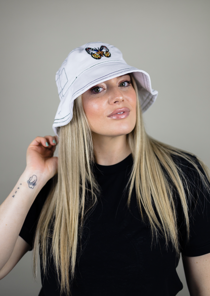 Exclusive Butterfly Adjustable Bucket Hat - White