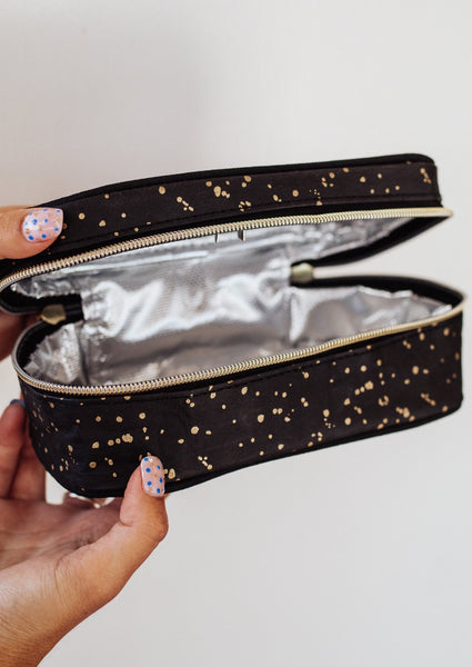 Gold Splatter On-The-Go Makeup Bag  - Constructed of washable paper