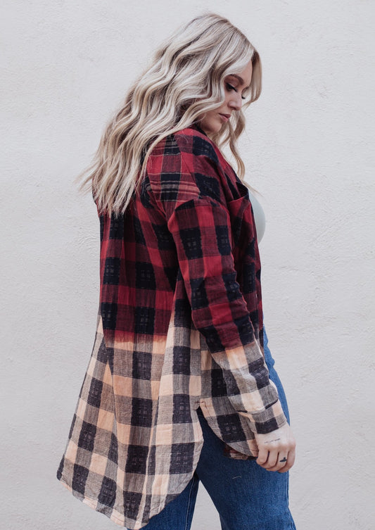 Fall For Me Extra Long Button Up *Red*