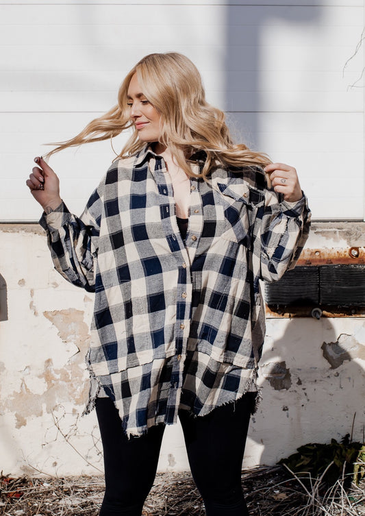 The All Star Oversized Plaid Button Up Tee/Dress *Blue & Black* *RESTOCKED*