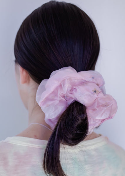 Dual Fabric Floral Jumbo Scrunchie *Baby Pink*