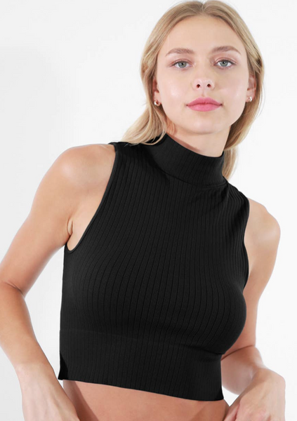 The Essentials Collection - Ribbed Mock Neck Crop Top - 3 Color Options