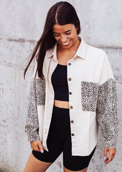 Oh So Smitten Oversized Leopard Denim Jacket *Cream*
