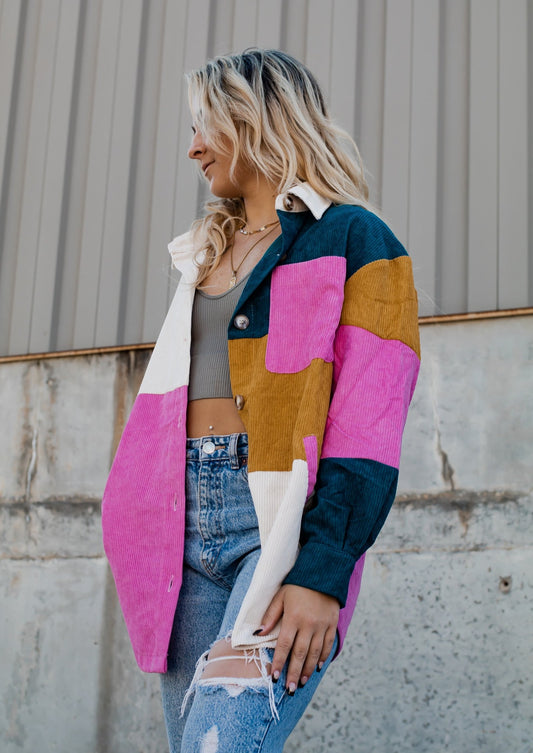 The Savvy Oversized Corduroy Colorblock Shacket