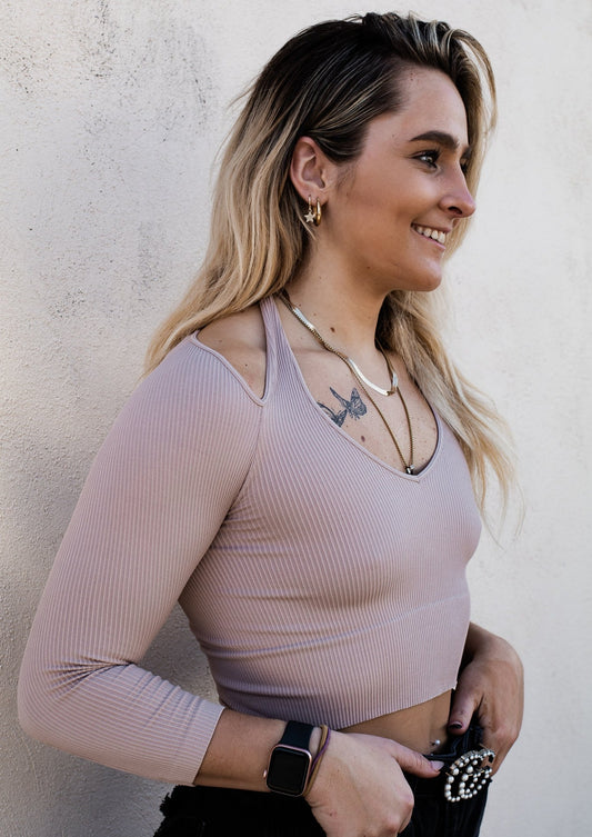 The Kenz 3/4 sleece Ribbed Halter Top