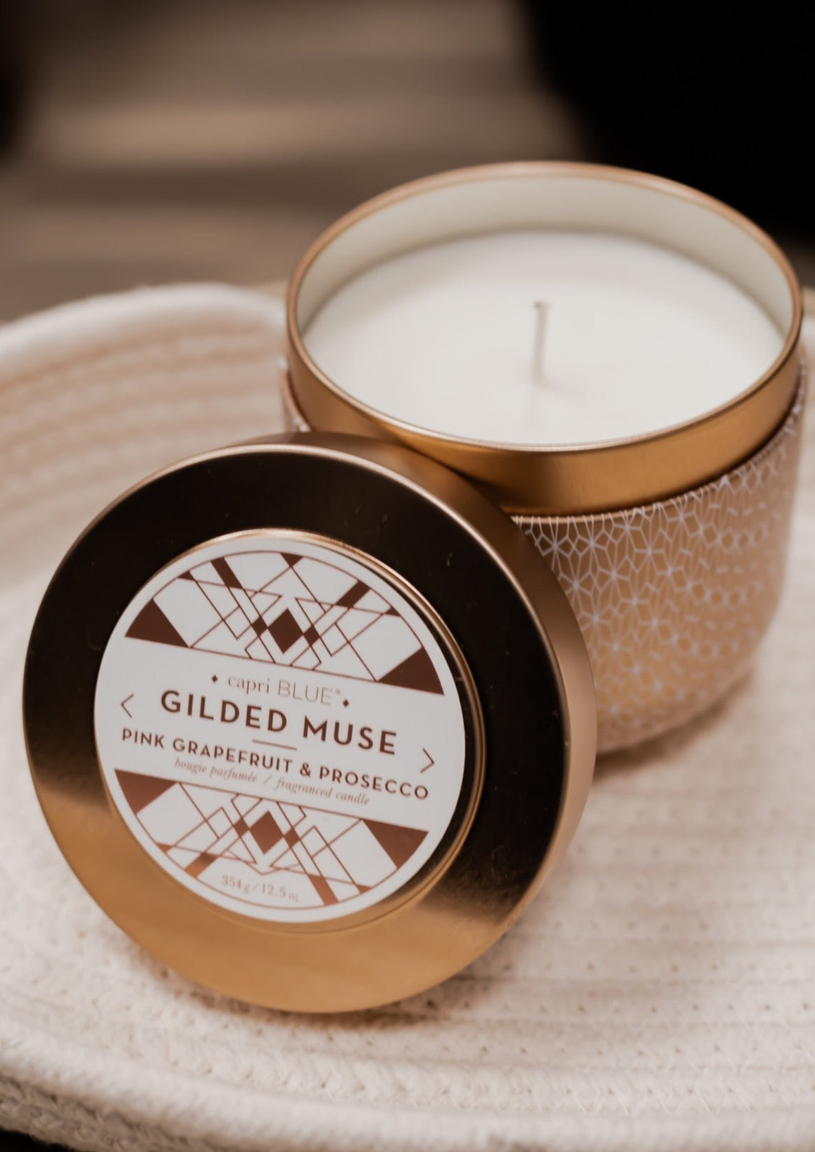 Pink Grapefruit & Prosecco Gilded Oversized Tin, 12.5 oz - Capri Blue