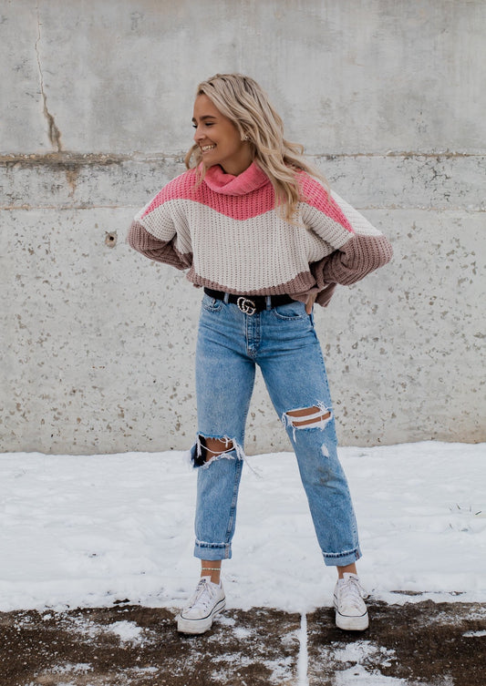 Picture Me Perfect Turtle Neck Knit Sweater - Bubblegum