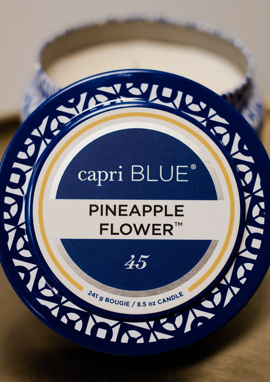 Pineapple Flower Printed Travel Tin, 8.5oz - Capri Blue