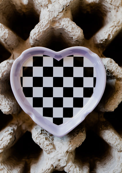 Checkerboard Heart Jumbo Glass Ash Tray