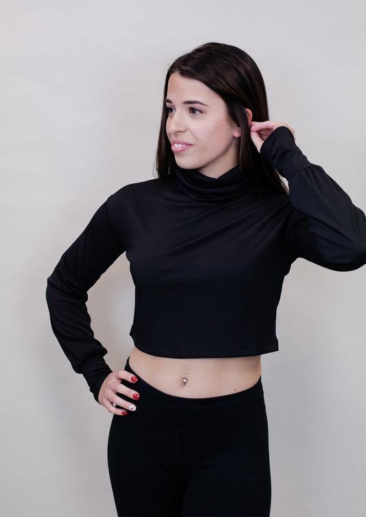 Dream State Ribbed Turtle Neck Crop Top *Black*