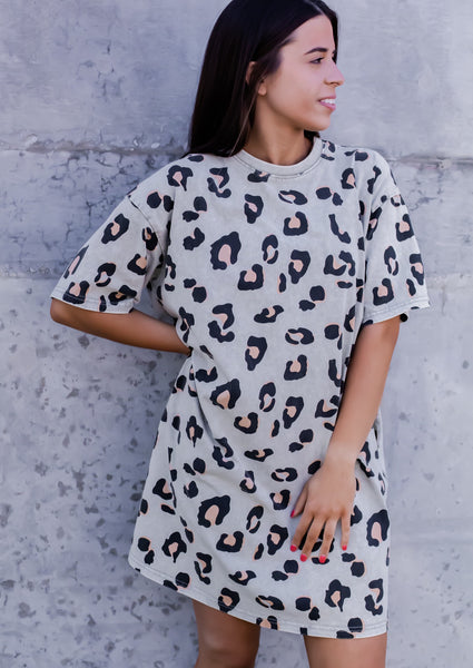 Leopard Vibes Only Short Sleeve Dress Stone Green