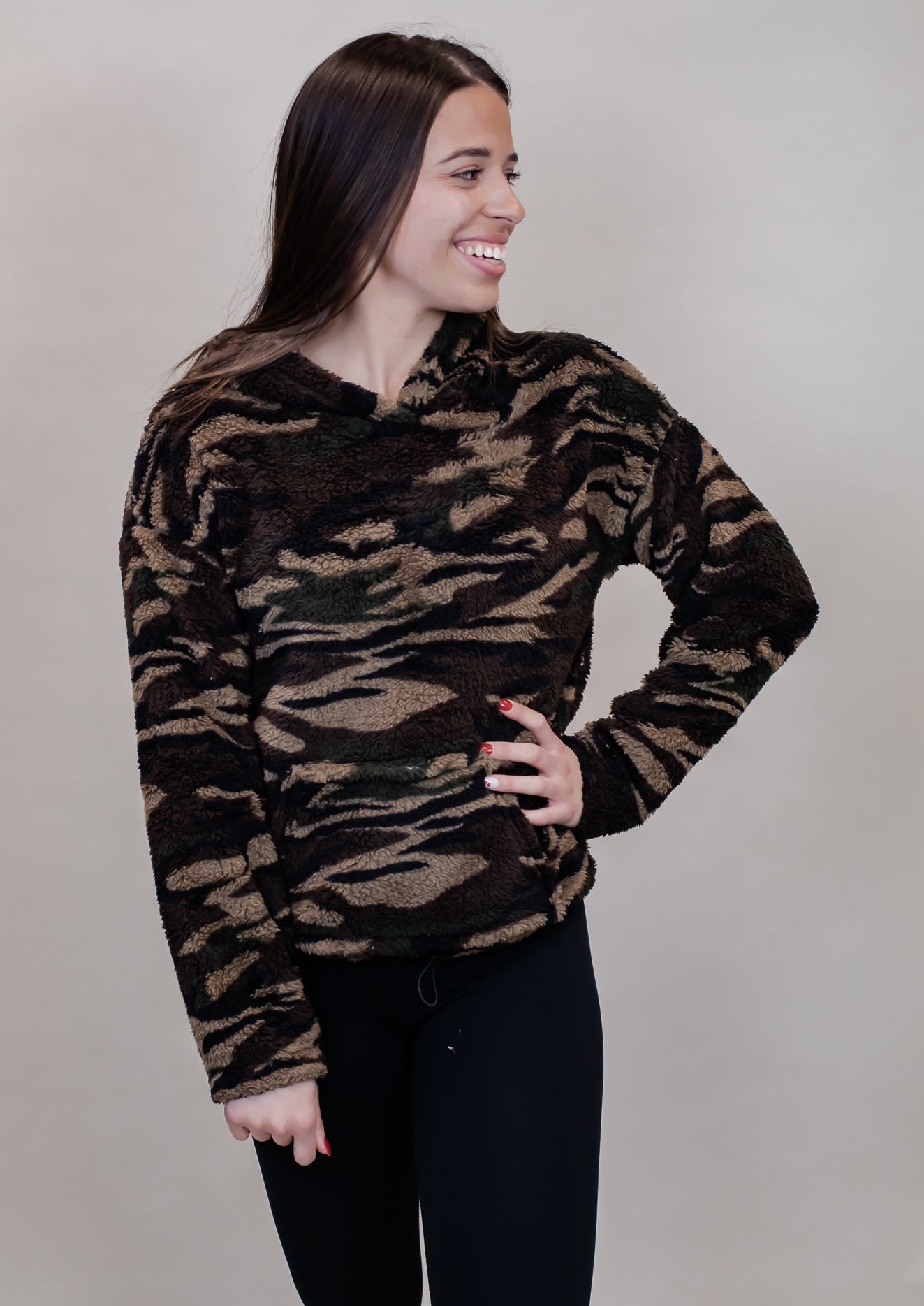 So Delish Teddy Camo Pullover